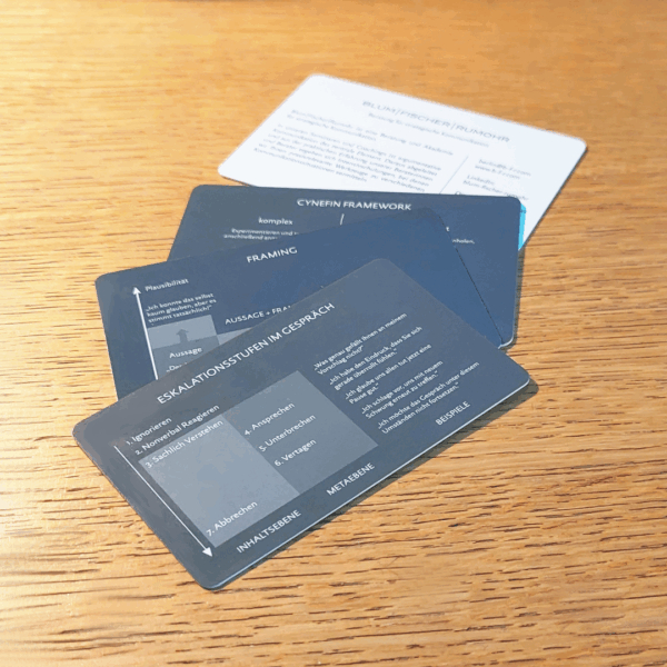 Geöffnete BFR-Box mit aufgefächerten Seminarkarten